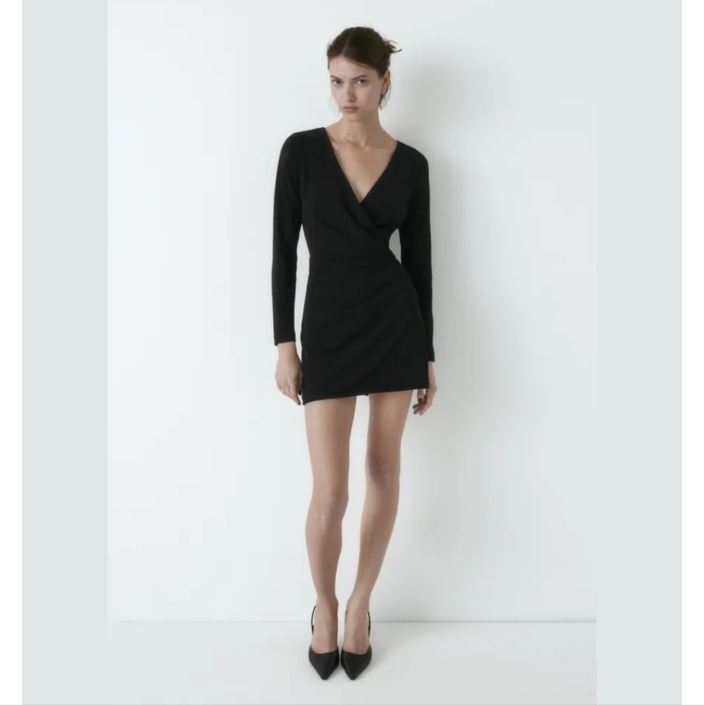 Zara draped dress black mini L 8538/332